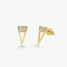 14K Gold Elongated Triangle Earrings with Micro Pave Diamonds