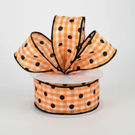 1.5"x10yd Polka Dot Gingham, Orange/Ivory/Black  J18D