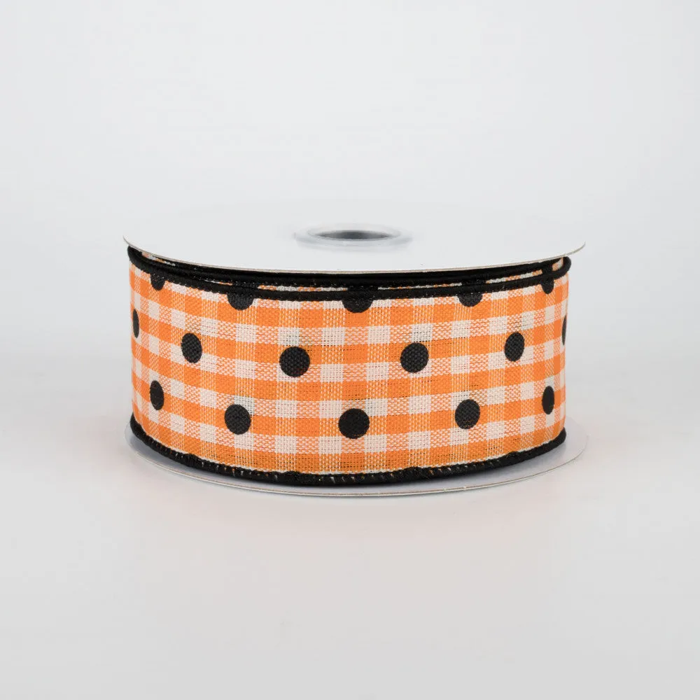 1.5"x10yd Polka Dot Gingham, Orange/Ivory/Black  J18D
