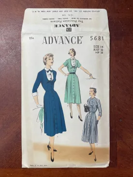 1950's Advance 5681 Sewing Pattern - Dress FACTORY FOLDED