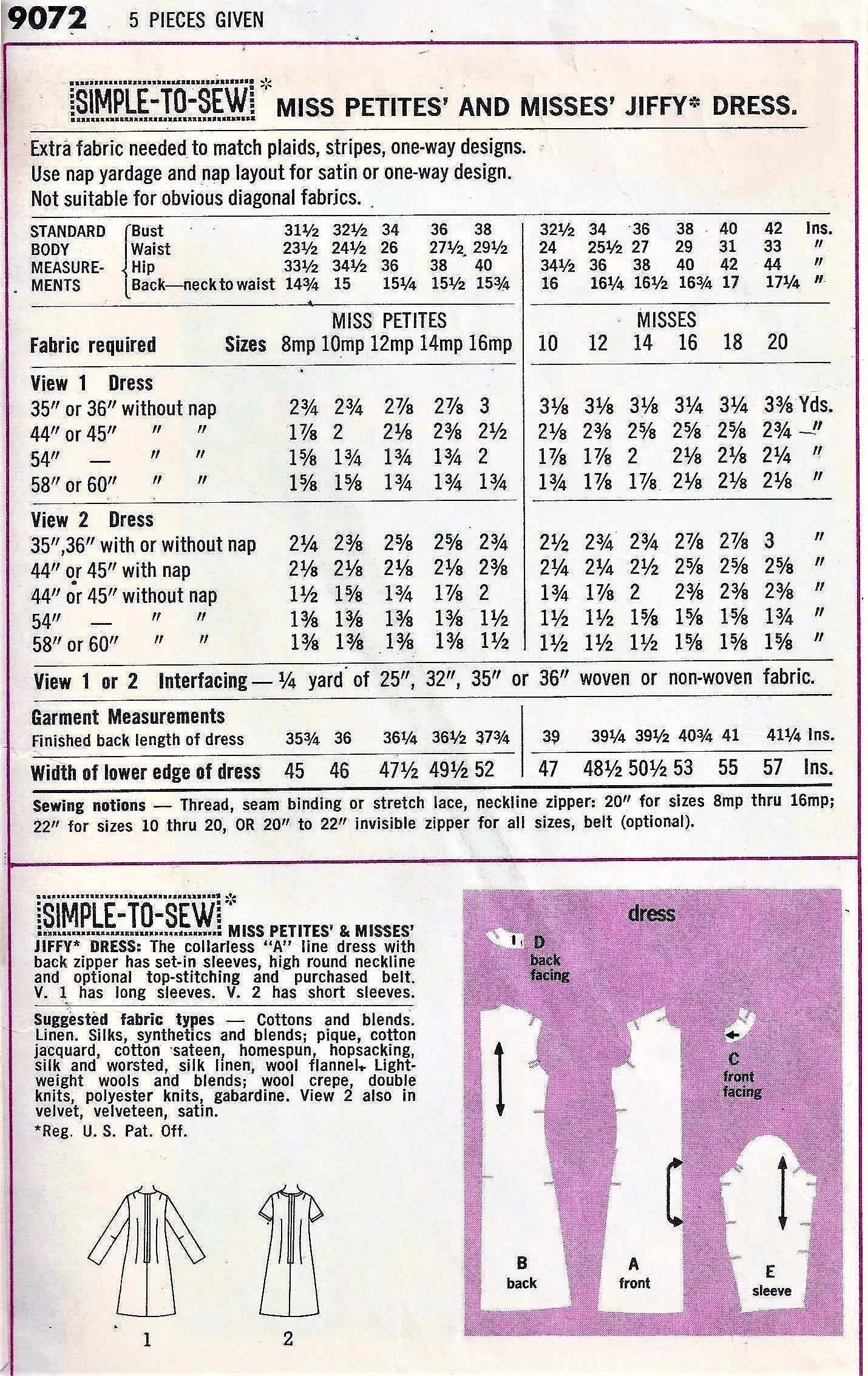 1970s CUTE Mod Dress Pattern SIMPLICITY Jiffy Dress 3 Style Versions Bust 38 Vintage Sewing Pattern FACTORY FOLDED