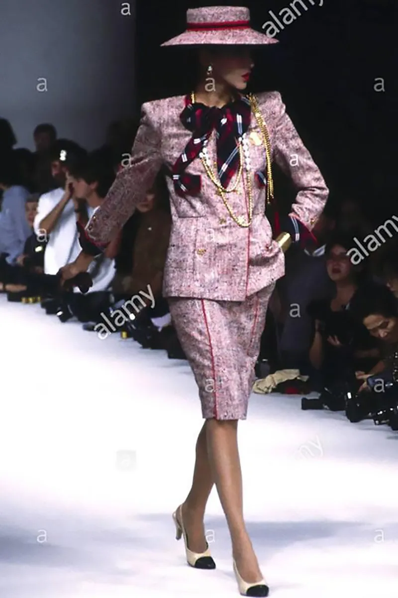 1985 Chanel Vintage Suit in Red White & Blue Plaid Tweed with Silk Blouse