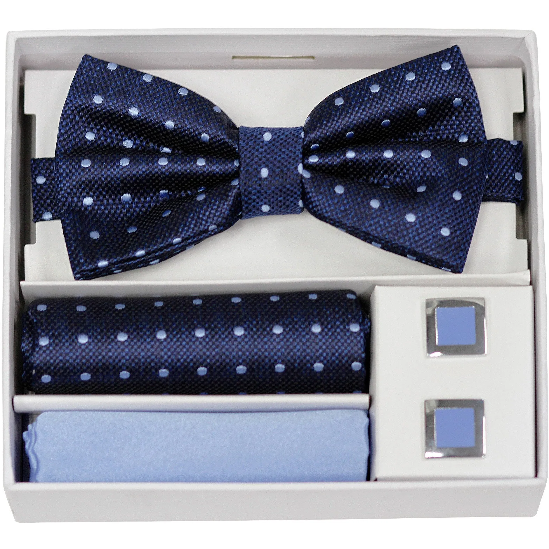 Adolfo Polka Dot Style Bow Tie Hanky & Cufflink Box Set - ABS70666B