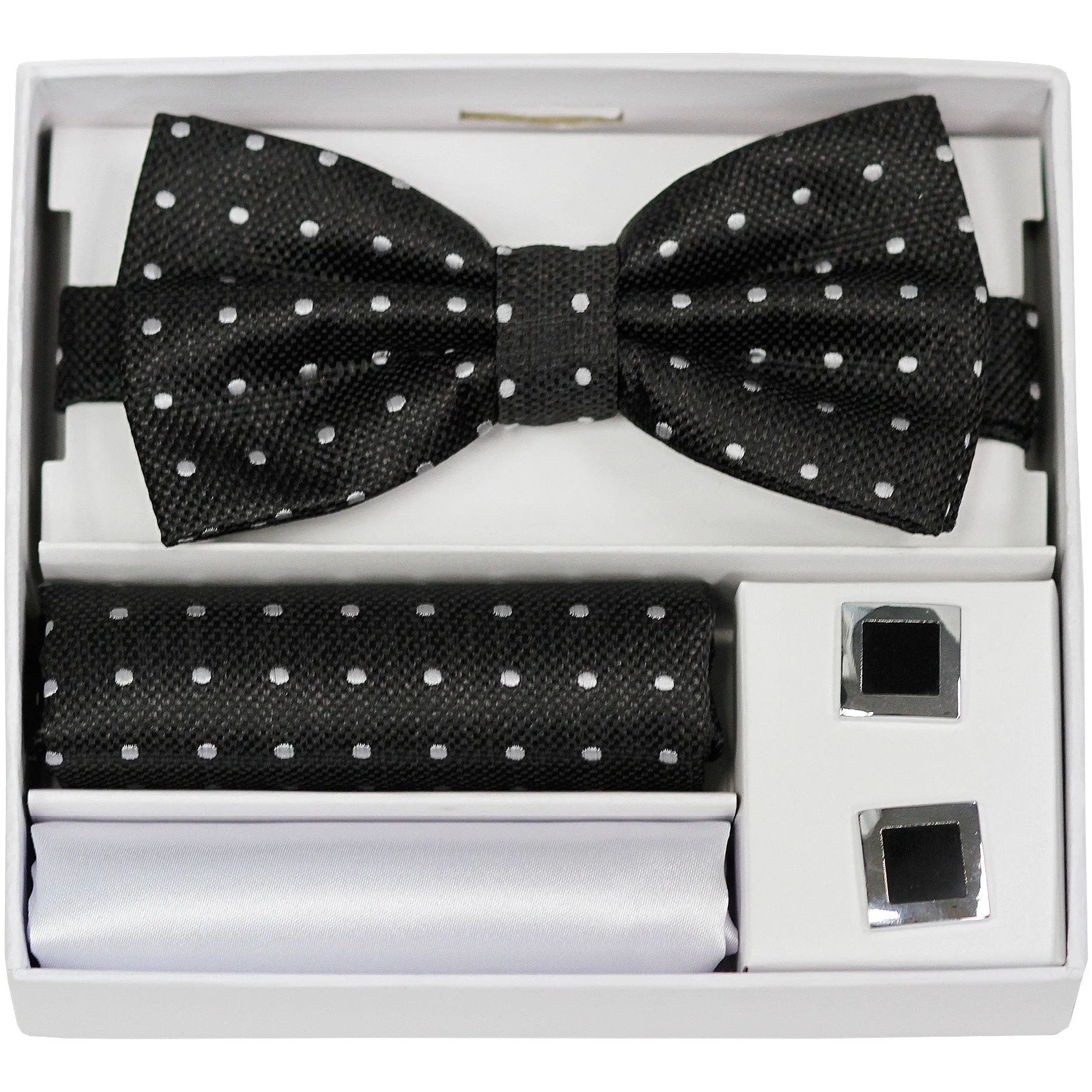 Adolfo Polka Dot Style Bow Tie Hanky & Cufflink Box Set - ABS70666B