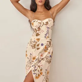 Aiertu Summer Clothes Dresses For Women Elegant Vintage Floral Midi Dress Sweetheart Neck Spaghetti Strap Slit Sexy Party Dress