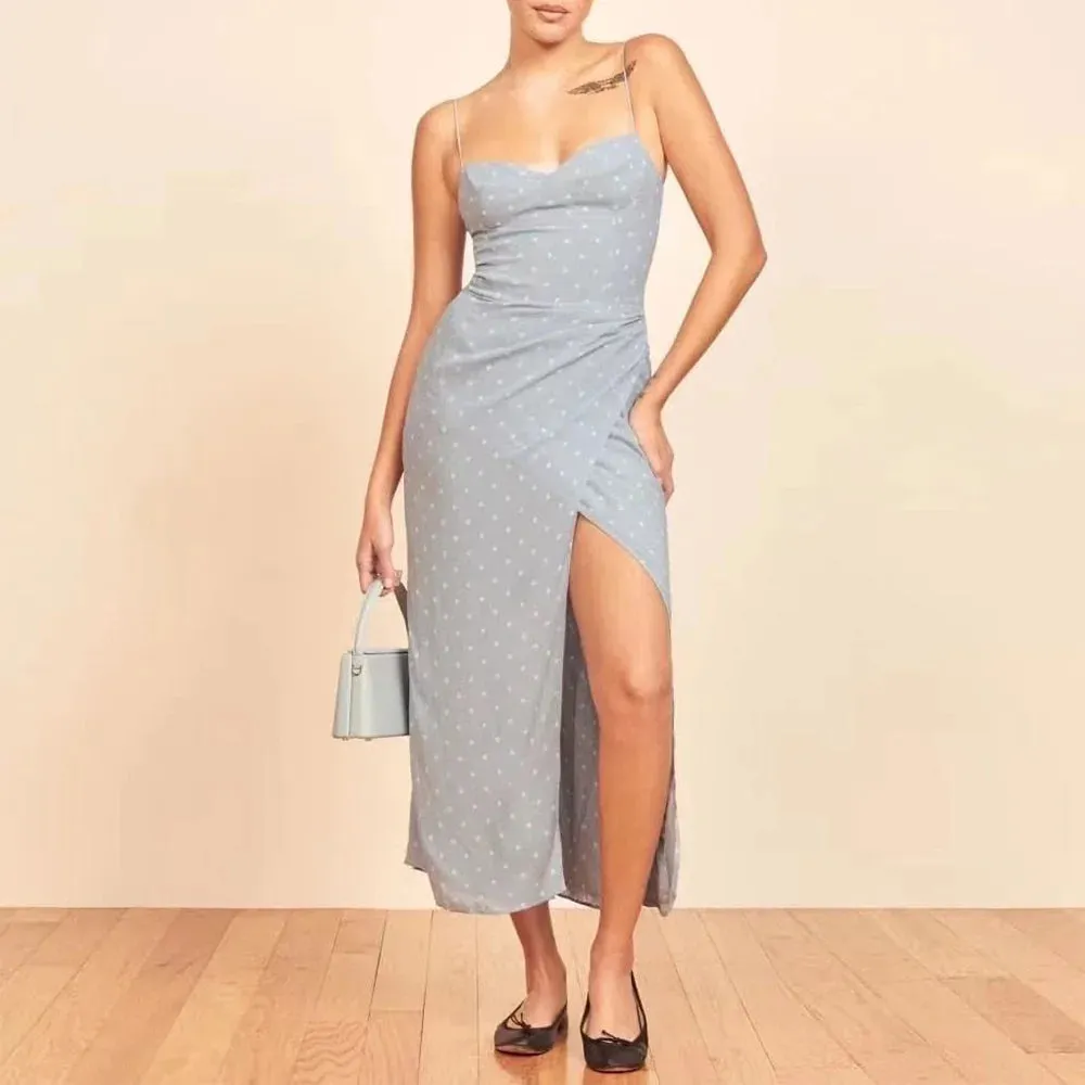 Aiertu Summer Clothes Dresses For Women Elegant Vintage Floral Midi Dress Sweetheart Neck Spaghetti Strap Slit Sexy Party Dress