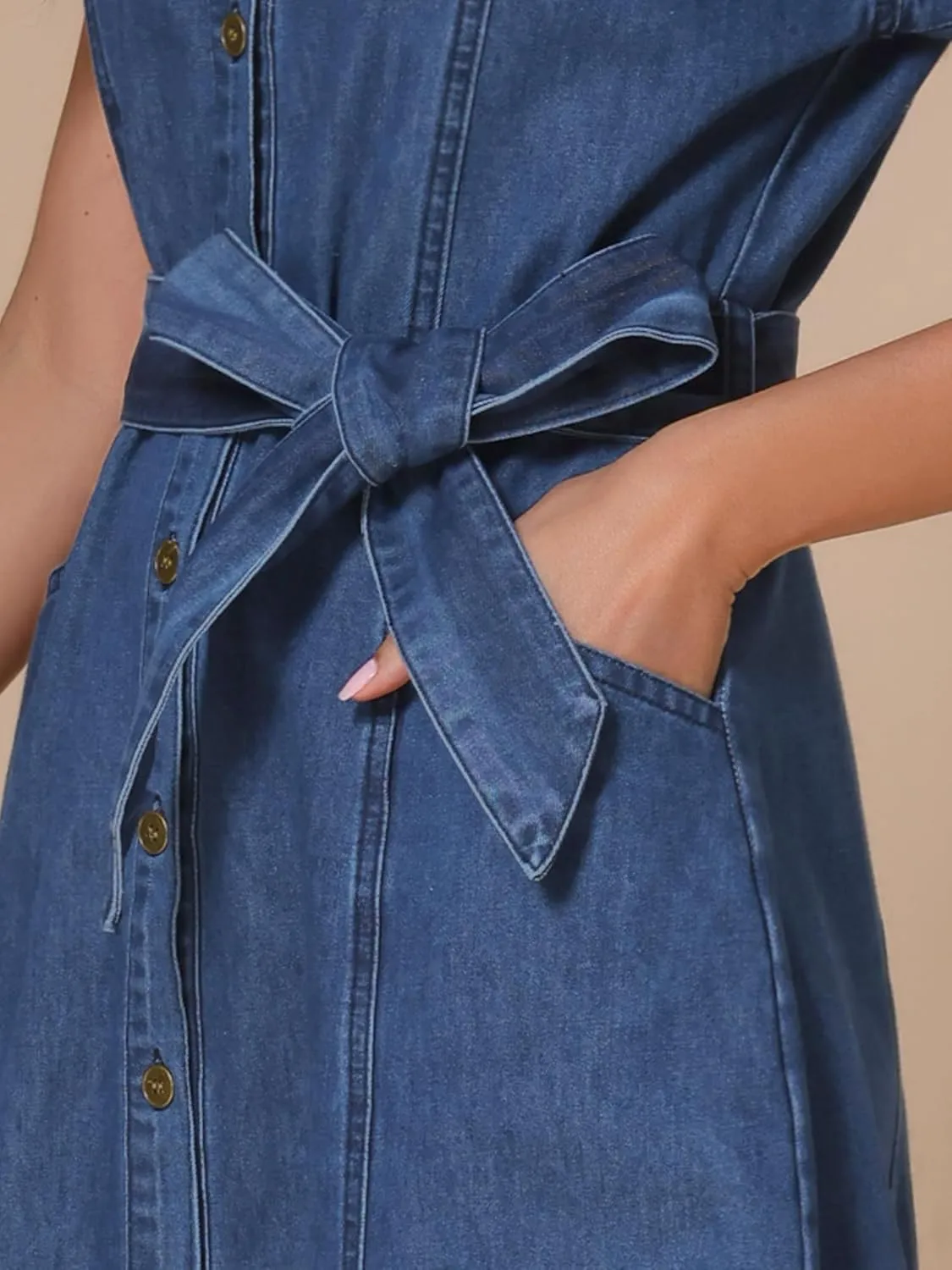 Allegra K Denim Shirt Dress for Women's Casual Button Down Short Sleeves Belted Jean Midi Dress 2025 Trendy Outfits