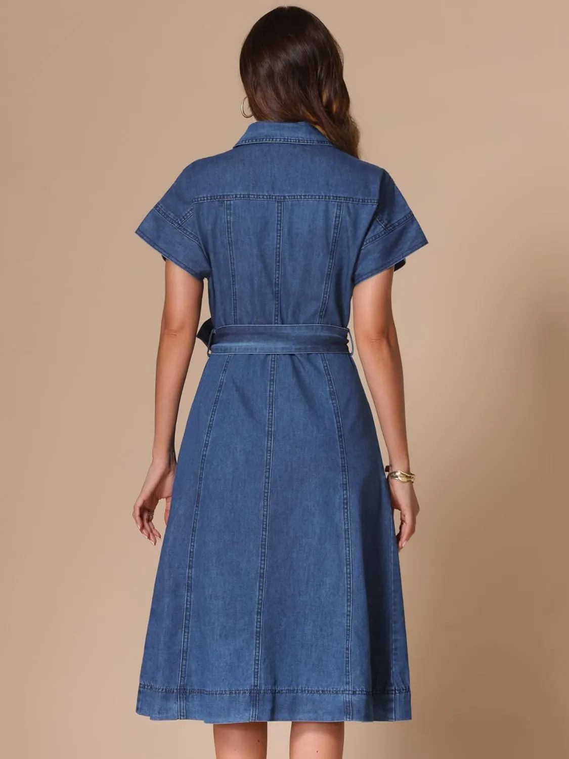 Allegra K Denim Shirt Dress for Women's Casual Button Down Short Sleeves Belted Jean Midi Dress 2025 Trendy Outfits