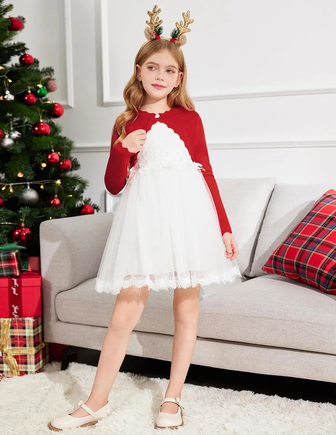 Arshiner Girls Open Front Bolero Shrug Kids Long Sleeve Cropped Elegant Cardigan Knit Sweater