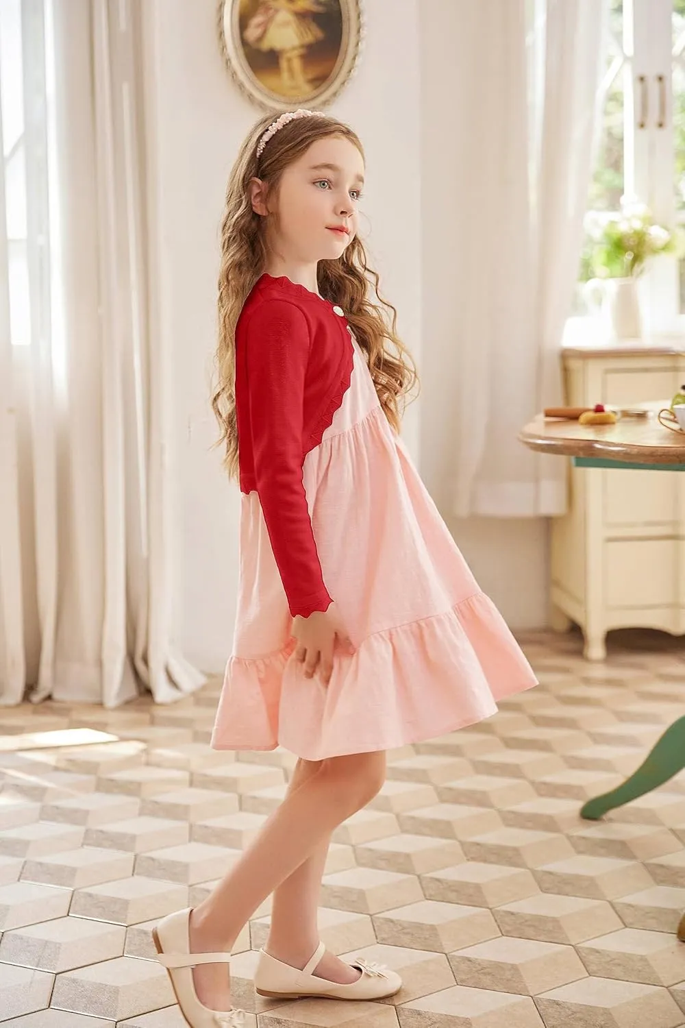 Arshiner Girls Open Front Bolero Shrug Kids Long Sleeve Cropped Elegant Cardigan Knit Sweater