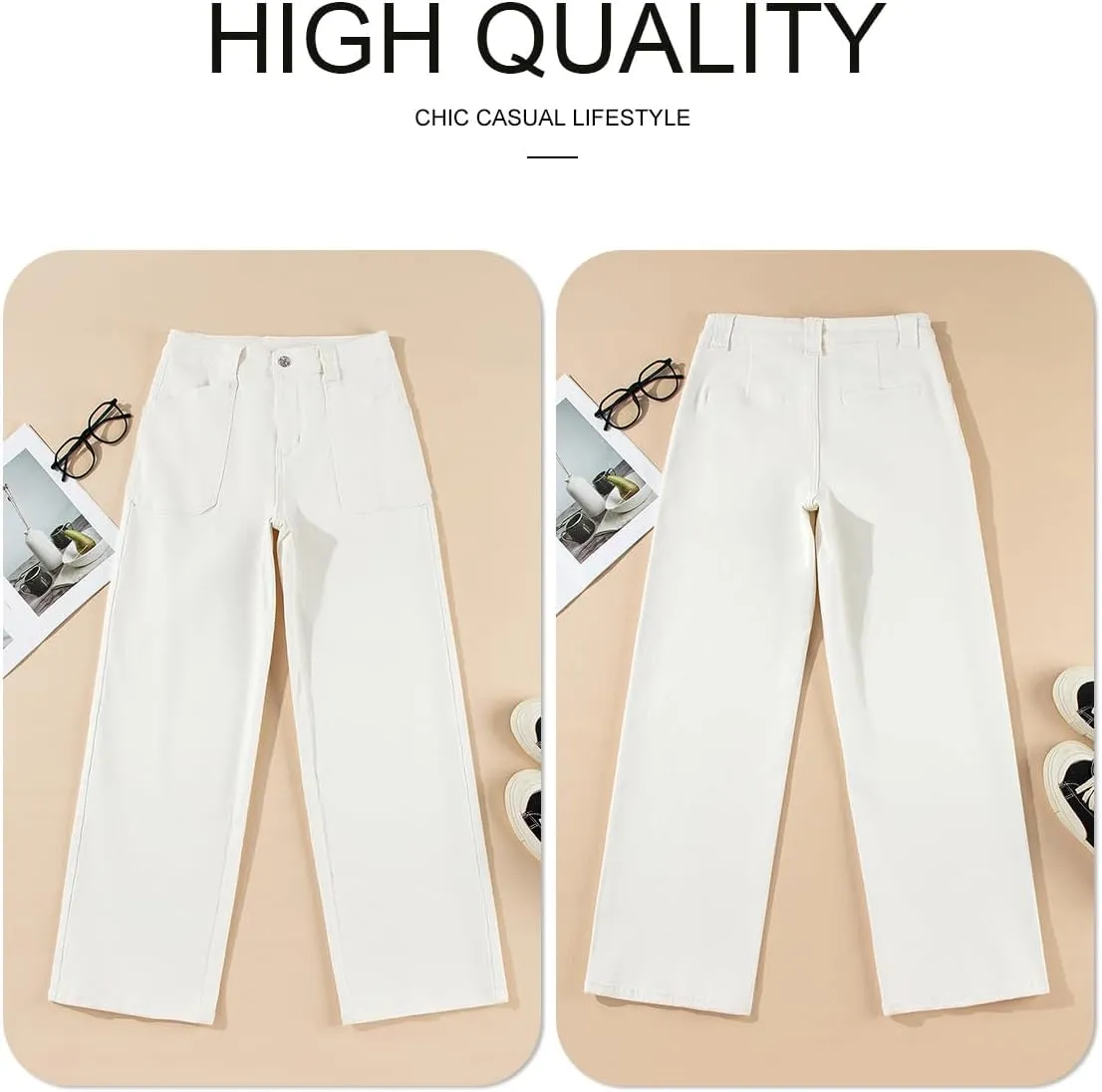 Astylish Womens High Waisted Straight Leg Jeans Stretchy Wide Leg Jeans Trendy Denim Pants
