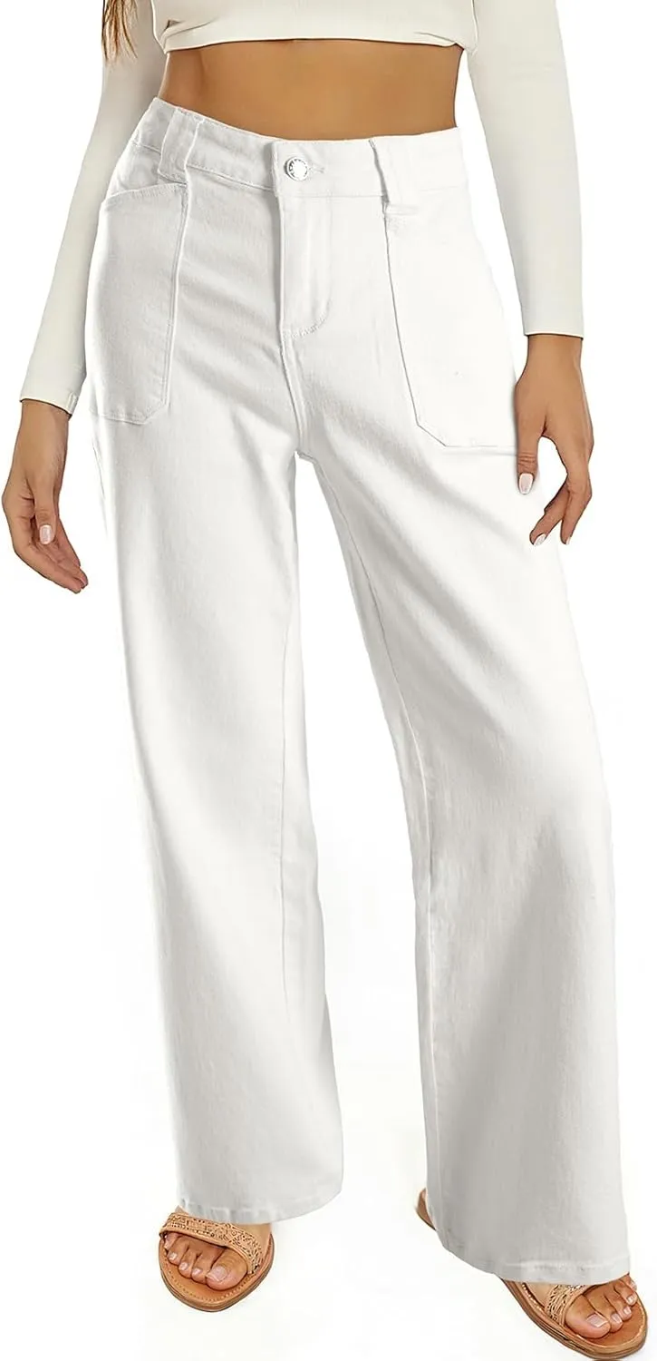 Astylish Womens High Waisted Straight Leg Jeans Stretchy Wide Leg Jeans Trendy Denim Pants
