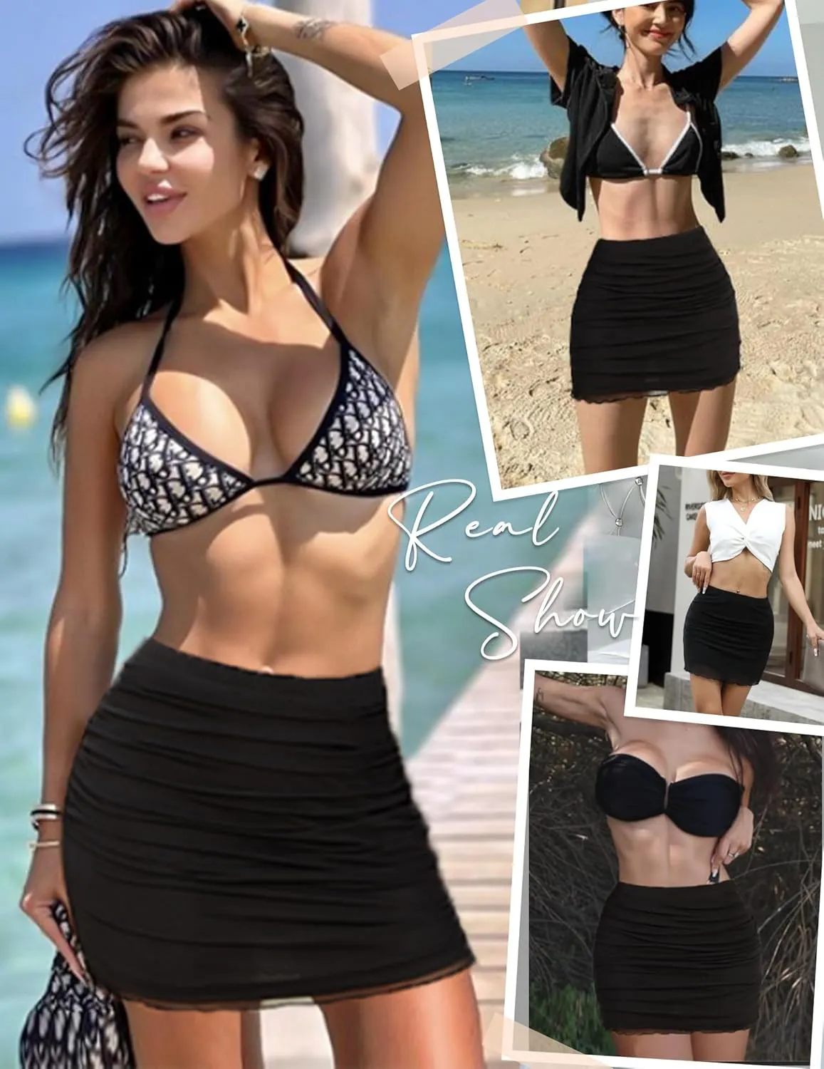 Avidlove Women Sexy Skirt Ruched Bodycon Double Layer Club Skirt Lettuce Trim Skirt Office Skirt Mini Skirt