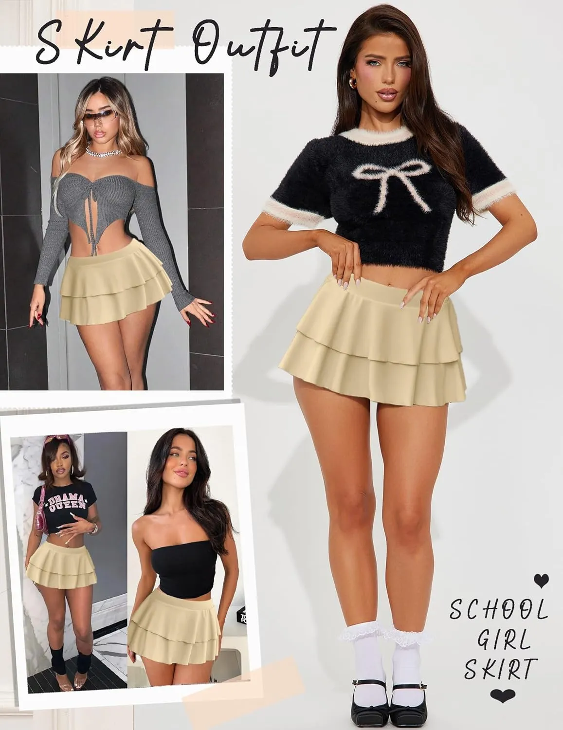 Avidlove Womens Pleated Mini Skirt Solid Ruffle Lingerie Skirts Layered Y2K Plaid Outfit for Schoolgirl Role Play XS-4XL