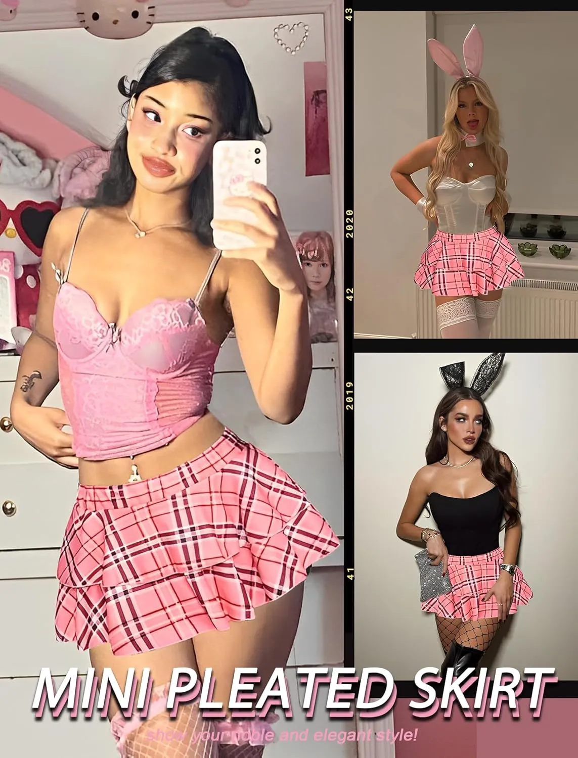 Avidlove Womens Pleated Mini Skirt Solid Ruffle Lingerie Skirts Layered Y2K Plaid Outfit for Schoolgirl Role Play XS-4XL