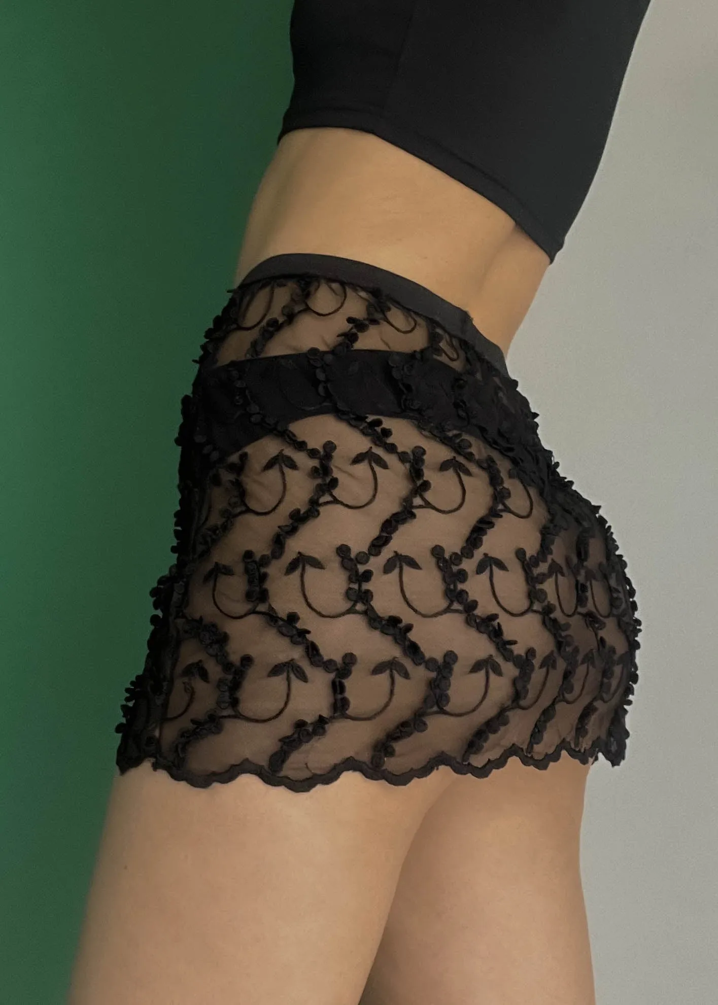 Black Ivy Mesh Mini Skirt (S)
