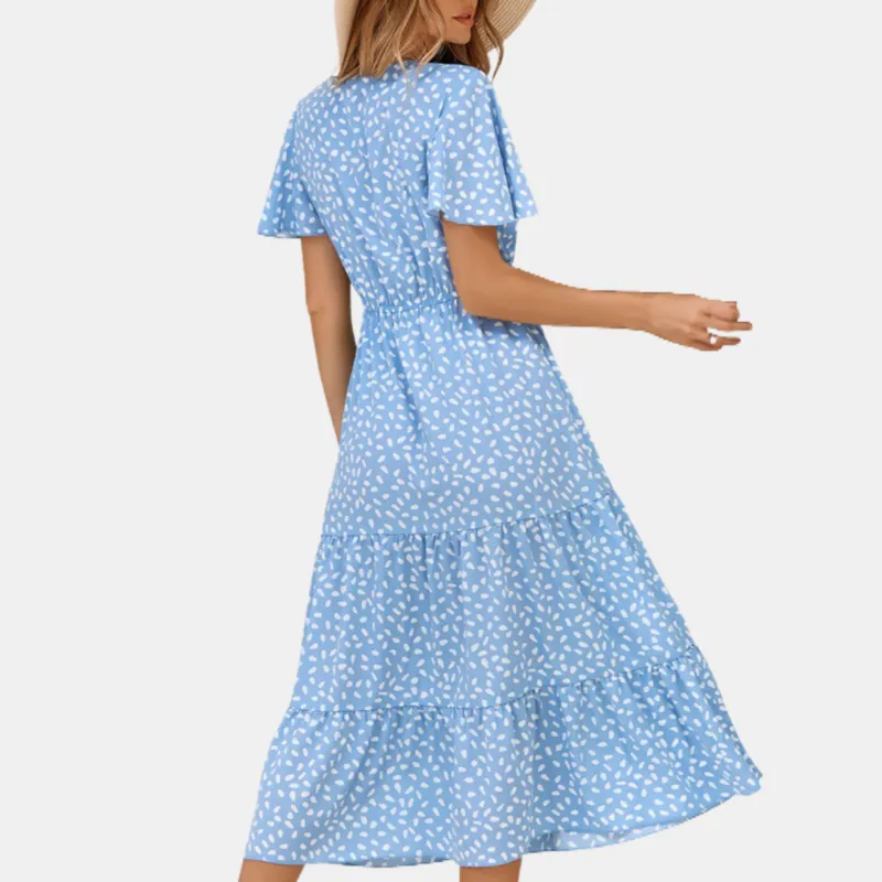 Blue Floral Dress | Button Up Short Sleeve