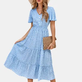Blue Floral Dress | Button Up Short Sleeve