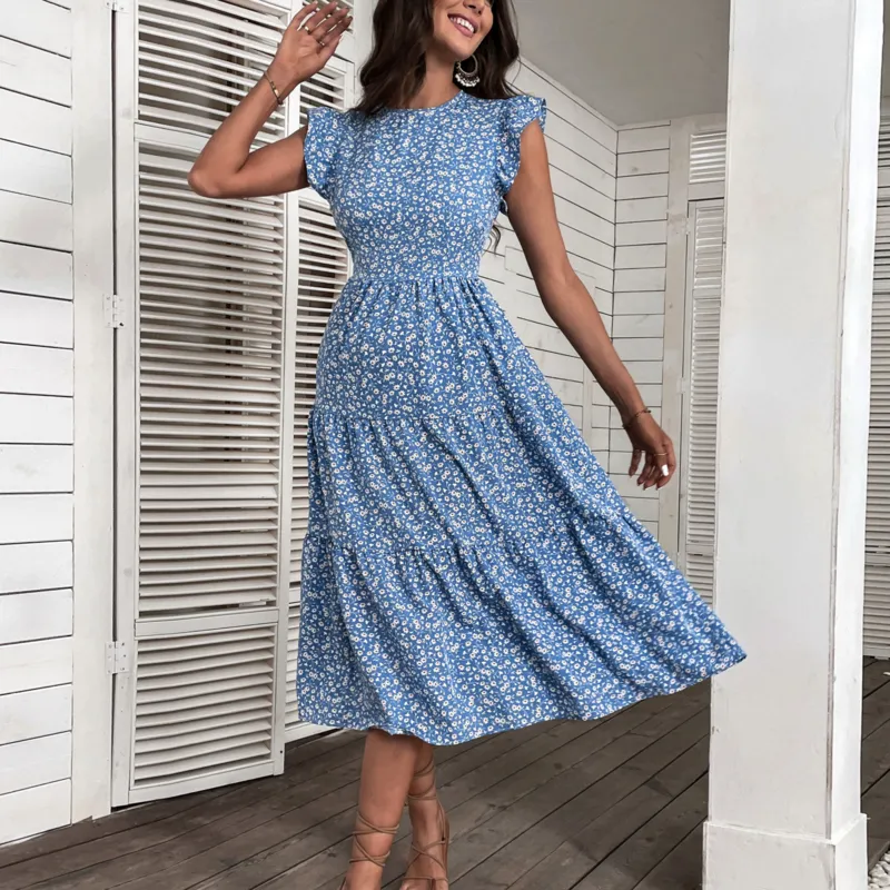 Blue Floral Midi Dress