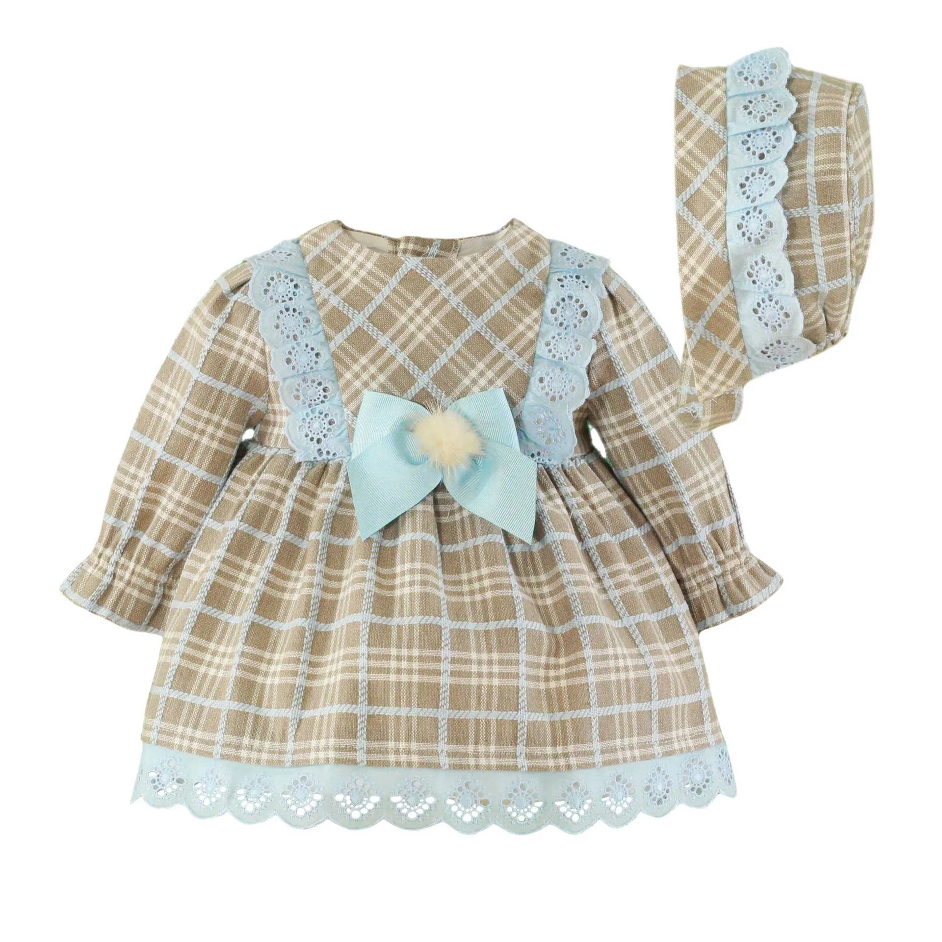Blue Lace Checkered Dress Set
