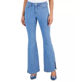 Blue Split Hem Flared Jeans