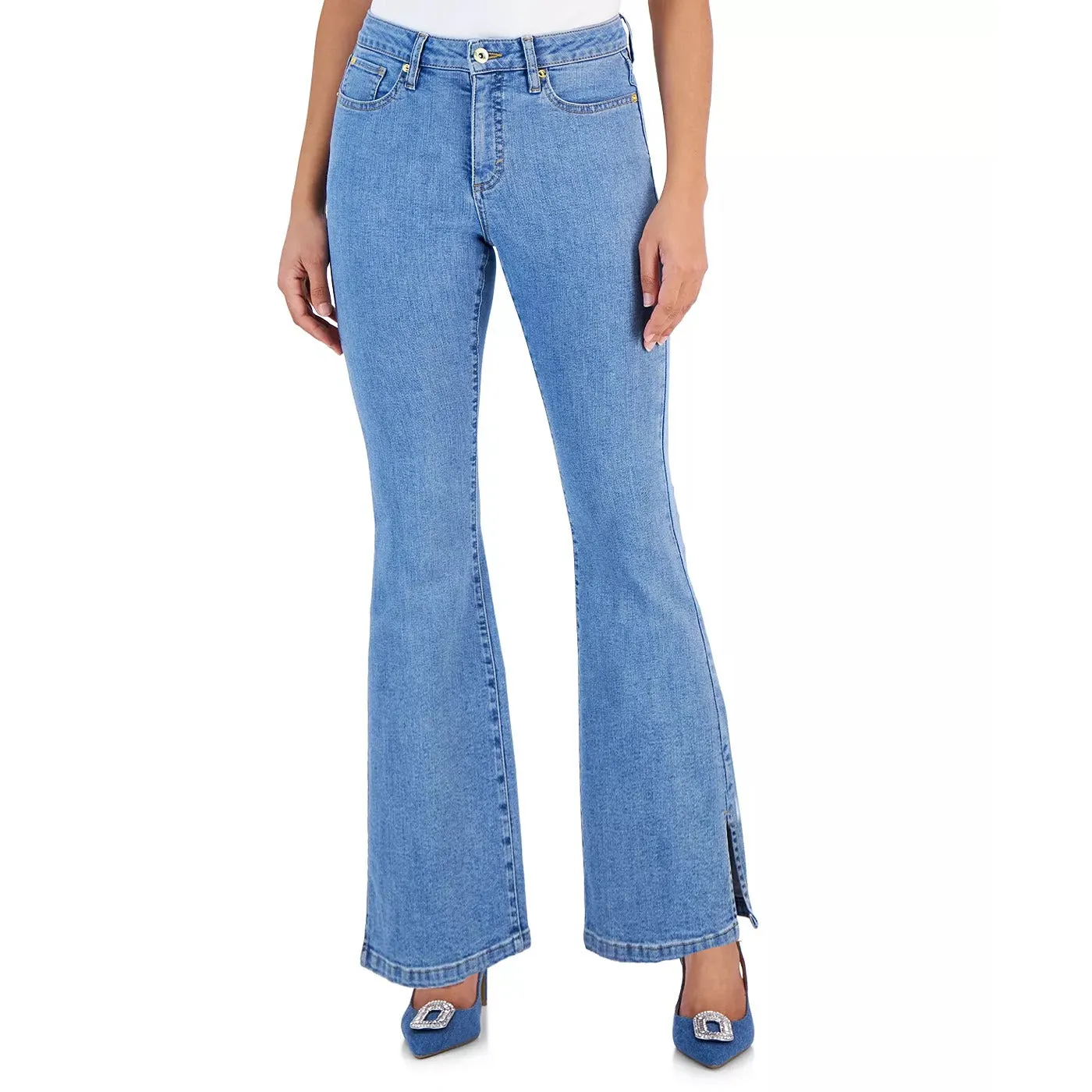 Blue Split Hem Flared Jeans