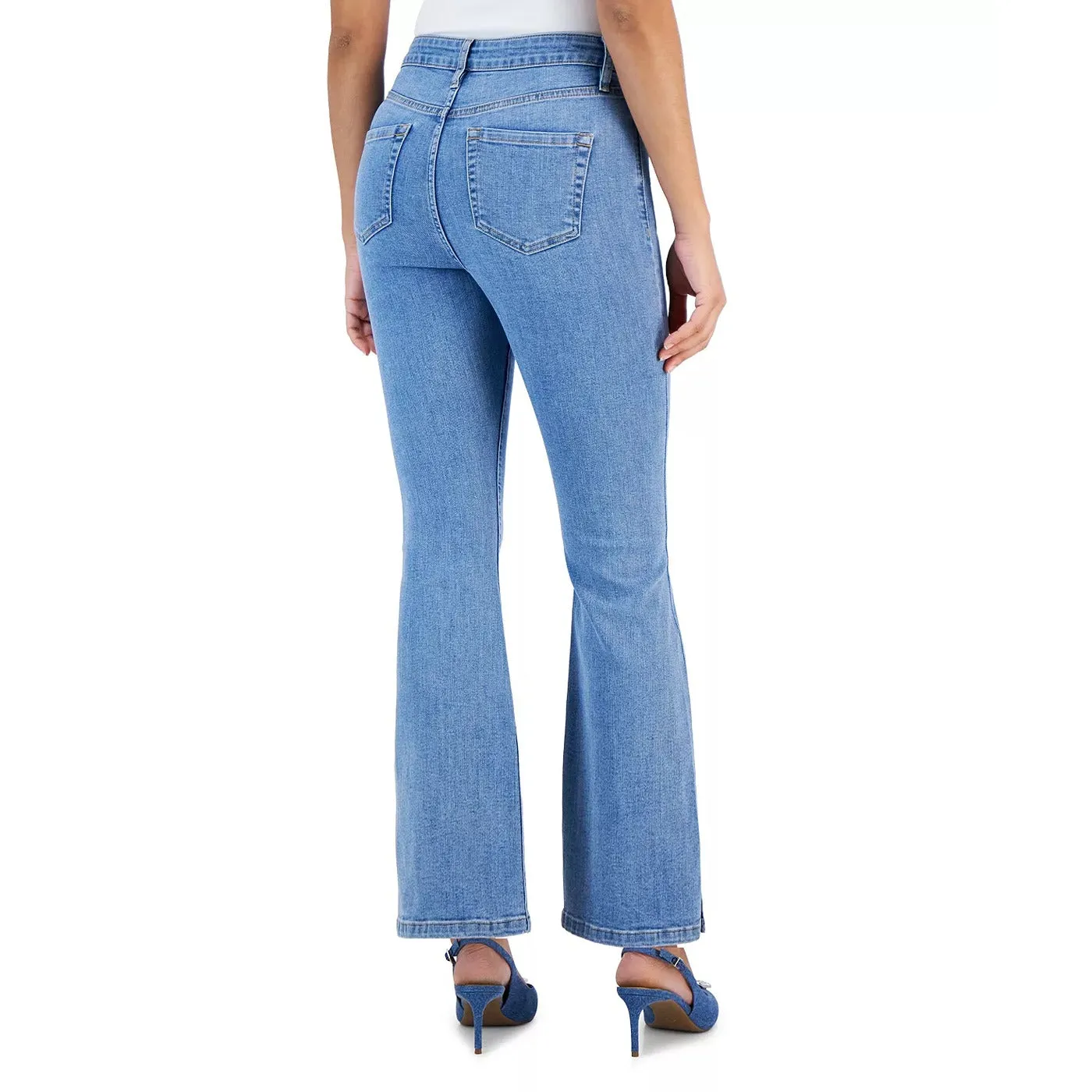 Blue Split Hem Flared Jeans