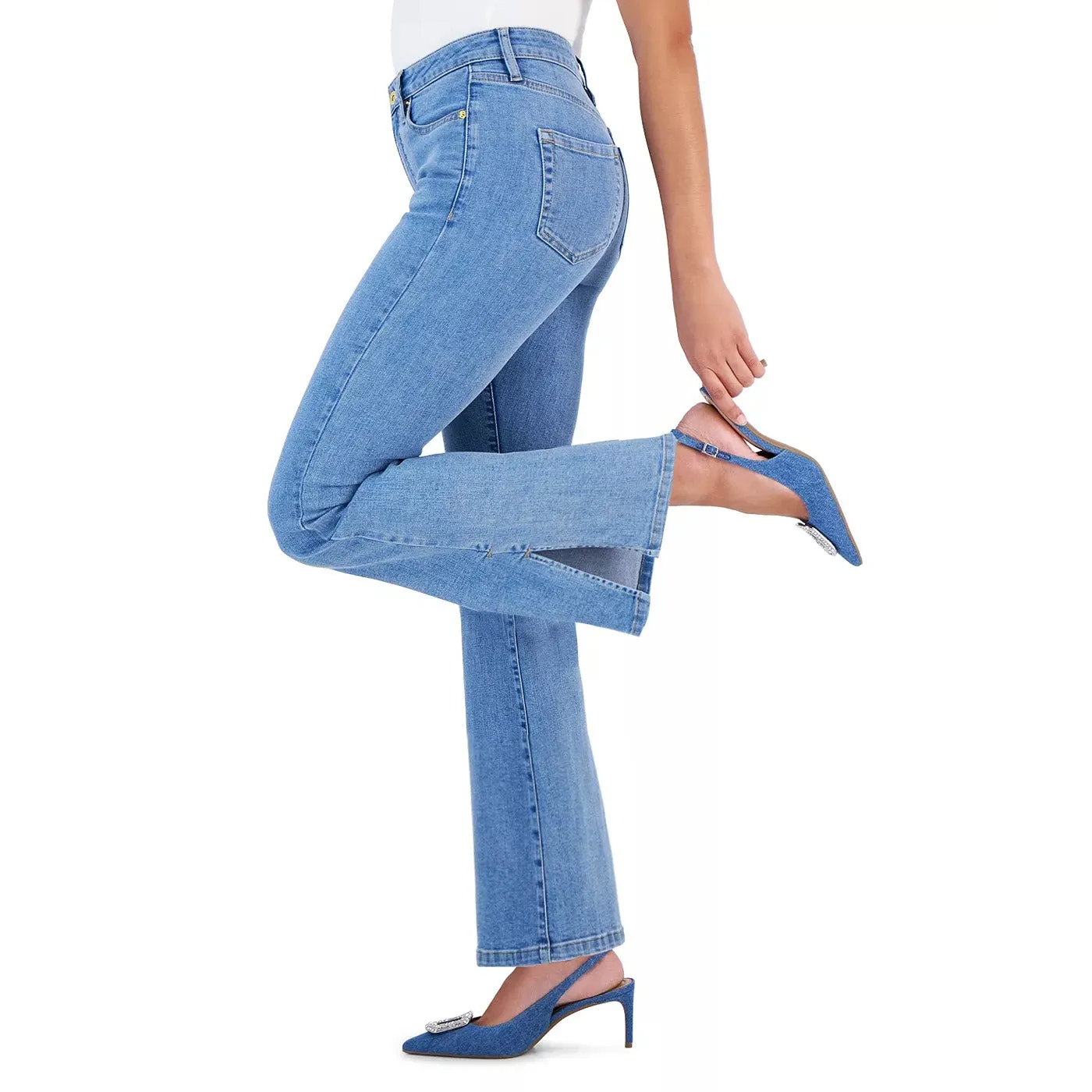 Blue Split Hem Flared Jeans