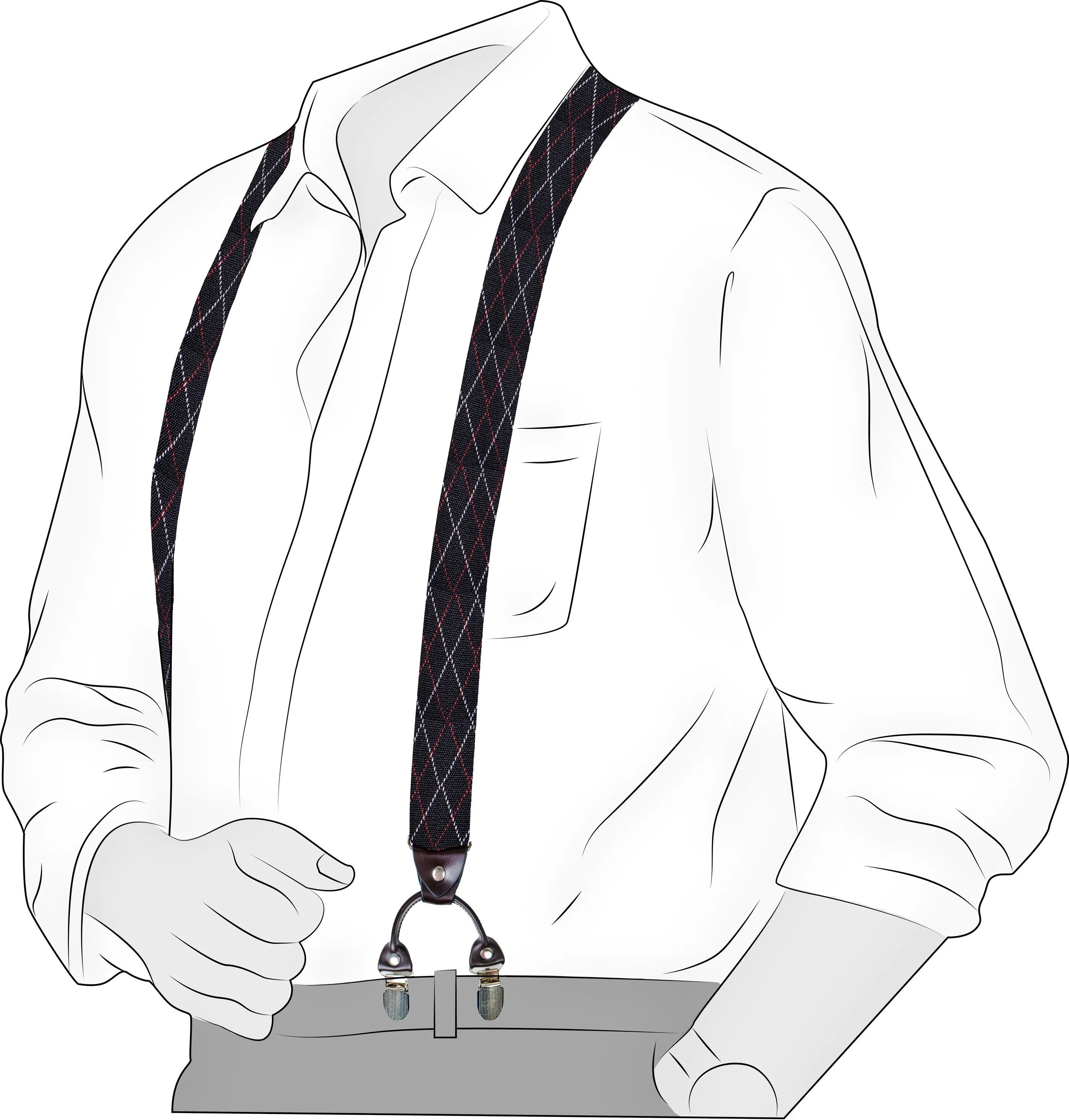 Chokore Stretchy Y-shaped Suspenders with 6-clips (Black & Gray)
