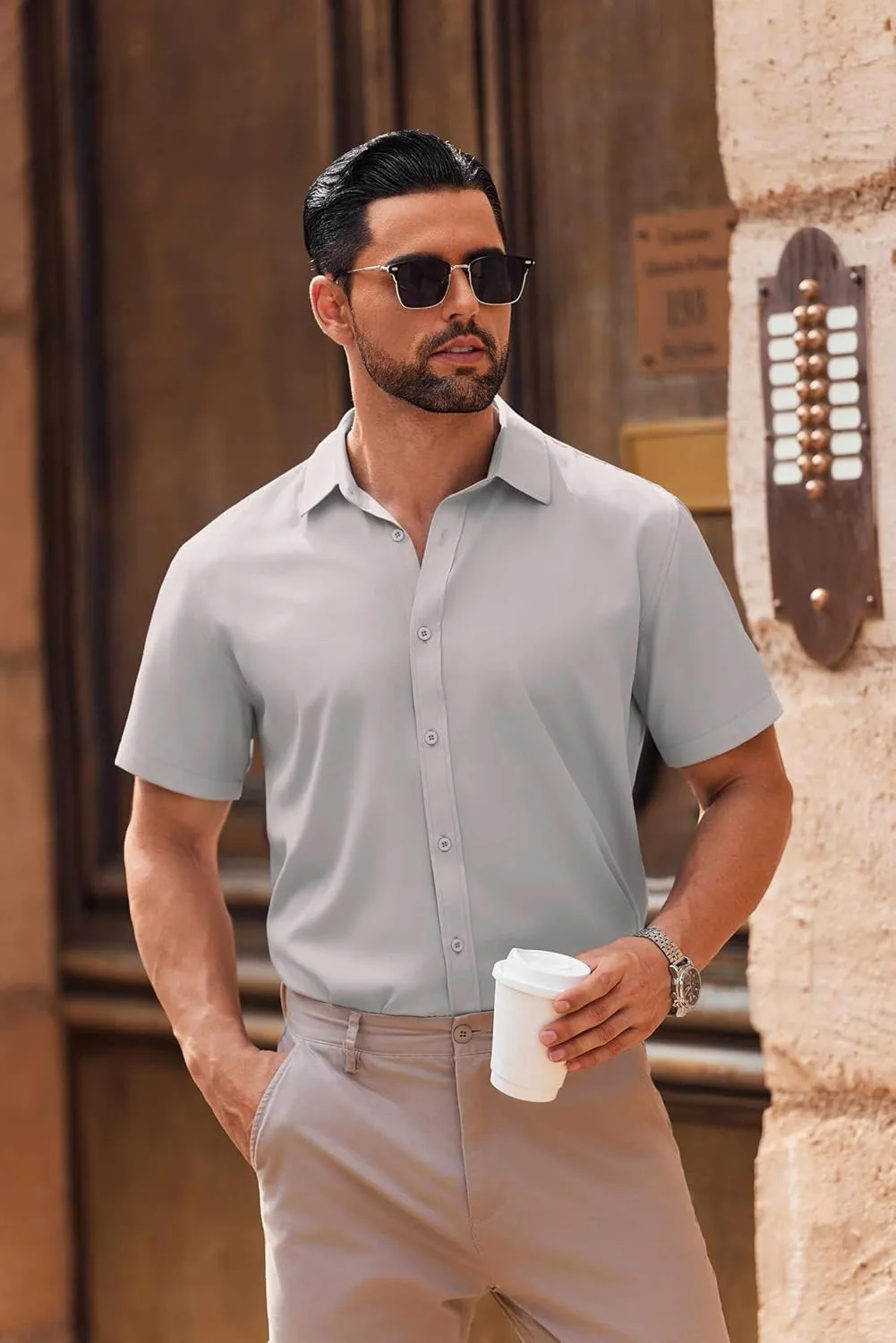 COOFANDY Men's Casual Button Down Shirts Short Sleeve Summer Untucked Dress Shirts