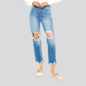 Cropped-bottoms women's light-wash jeans