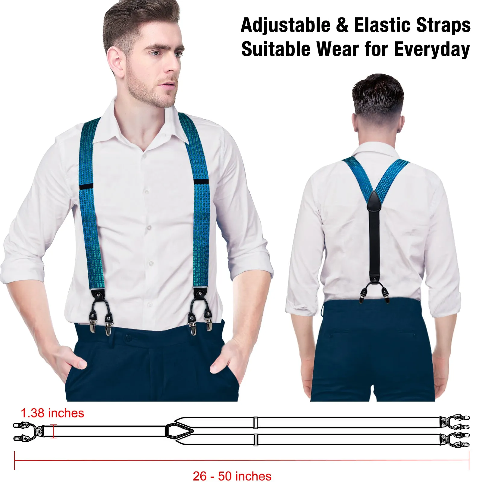 DiBanGu Men's Suspenders Novelty Green Blue Plaid Brace Clip-on Suspender with Bow Tie Set