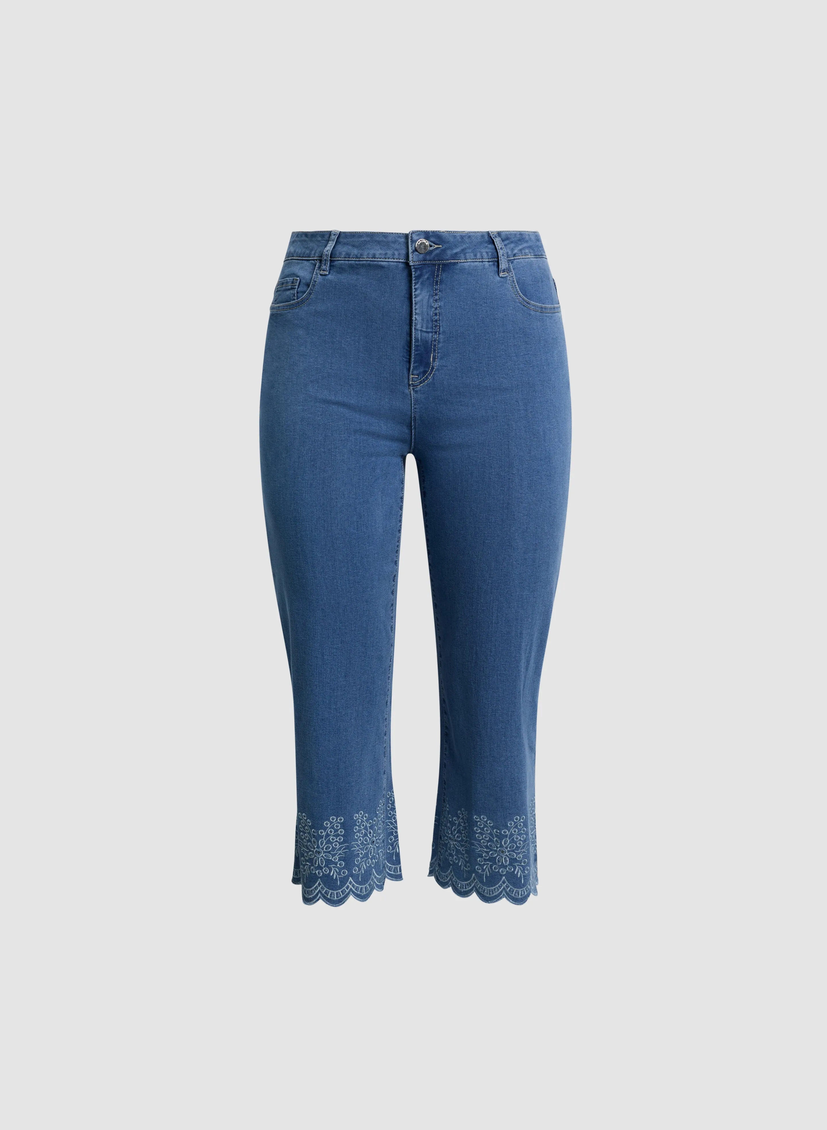 Embroidered Hem Culotte Jeans