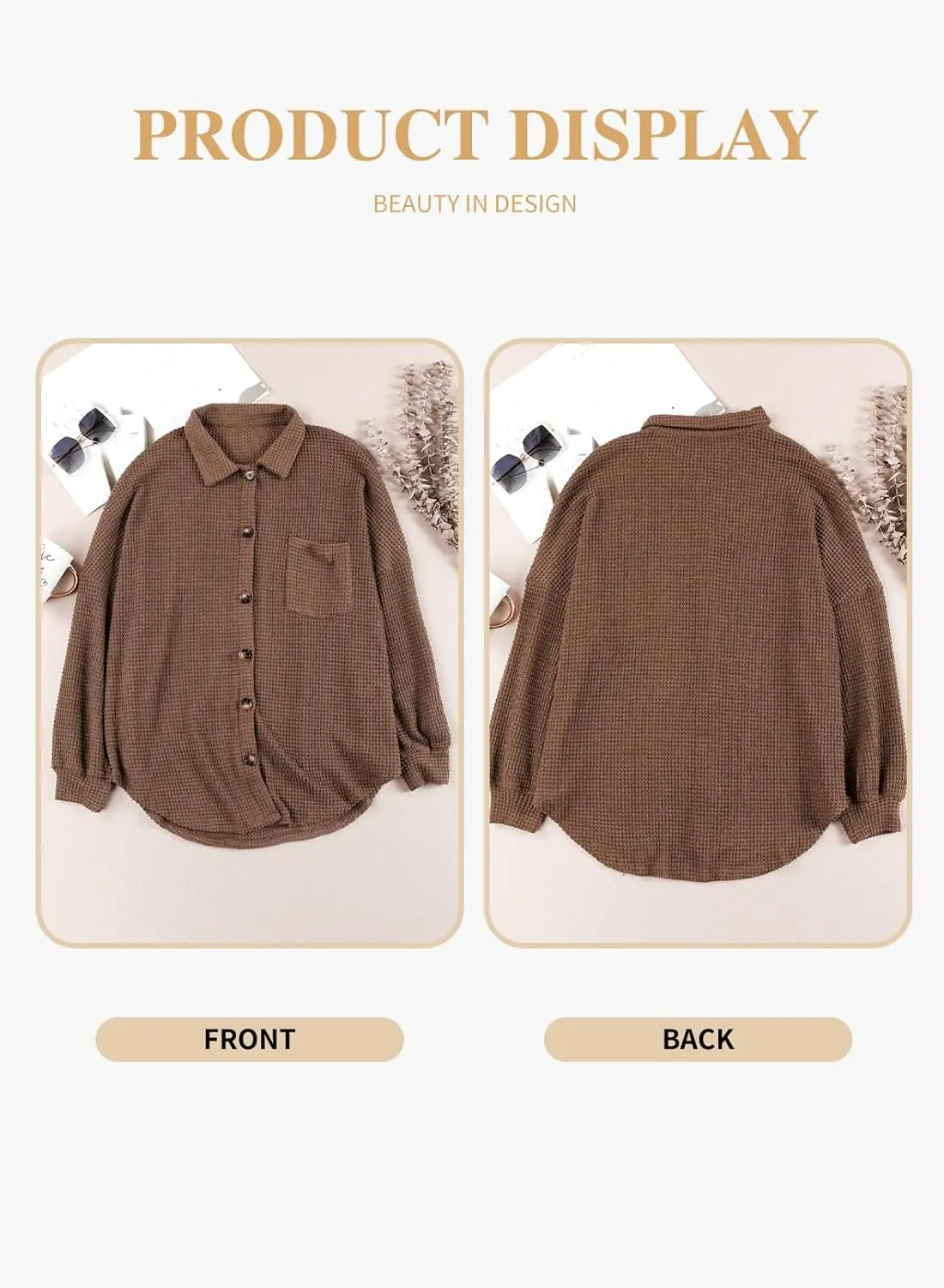Eytino Womens Plus Size Boyfriend Shirts Casual Long Sleeve Button Down Oversized Waffle Knit Shacket Jacket(1X-5X)