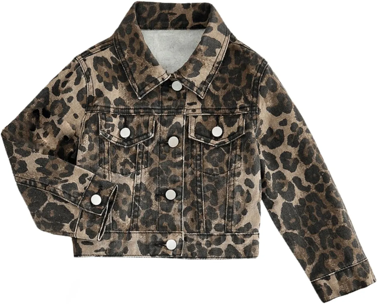 Floerns Girl's Vintage Basic Distressed Long Sleeve Single Breasted Crop Top Denim Jacket