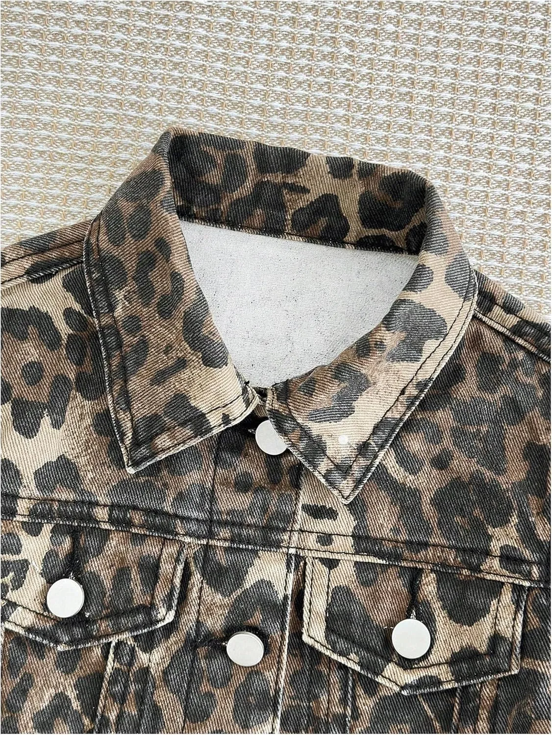 Floerns Girl's Vintage Basic Distressed Long Sleeve Single Breasted Crop Top Denim Jacket