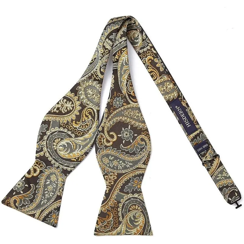 Floral Paisley Suspender Bow Tie Handkerchief - 1-GOLD/BROWN
