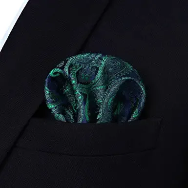 Floral Paisley Suspender Pre-Tied Bow Tie Handkerchief - 9-GREEN/NAVY BLUE 02