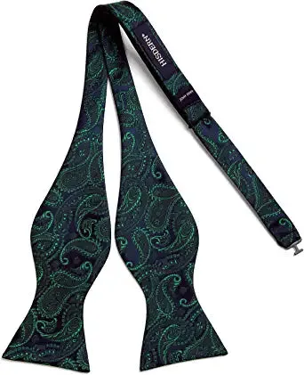 Floral Paisley Suspender Pre-Tied Bow Tie Handkerchief - 9-GREEN/NAVY BLUE 02