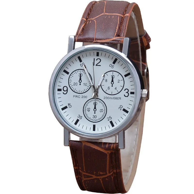 Gift Three Eyes Men's Watch Men's Quartz Watch Blue Light Glass Belt Watch Men's Watch