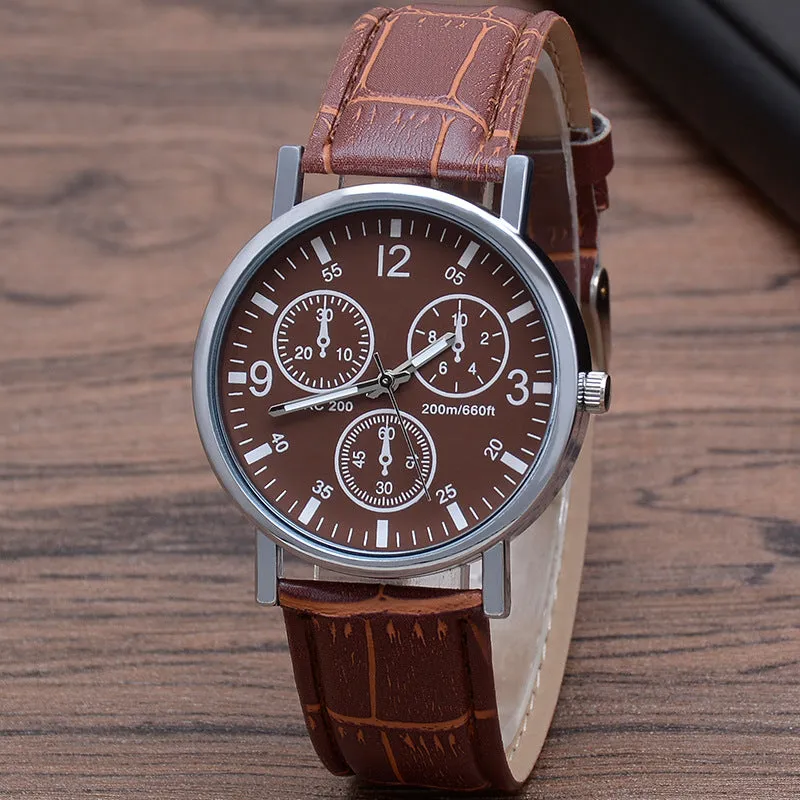 Gift Three Eyes Men's Watch Men's Quartz Watch Blue Light Glass Belt Watch Men's Watch