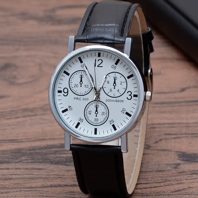 Gift Three Eyes Men's Watch Men's Quartz Watch Blue Light Glass Belt Watch Men's Watch