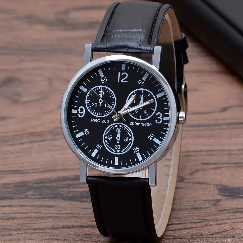 Gift Three Eyes Men's Watch Men's Quartz Watch Blue Light Glass Belt Watch Men's Watch