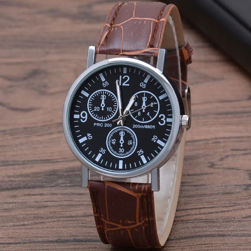Gift Three Eyes Men's Watch Men's Quartz Watch Blue Light Glass Belt Watch Men's Watch
