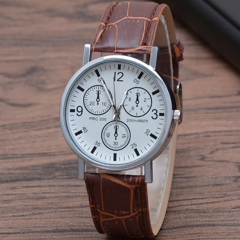Gift Three Eyes Men's Watch Men's Quartz Watch Blue Light Glass Belt Watch Men's Watch