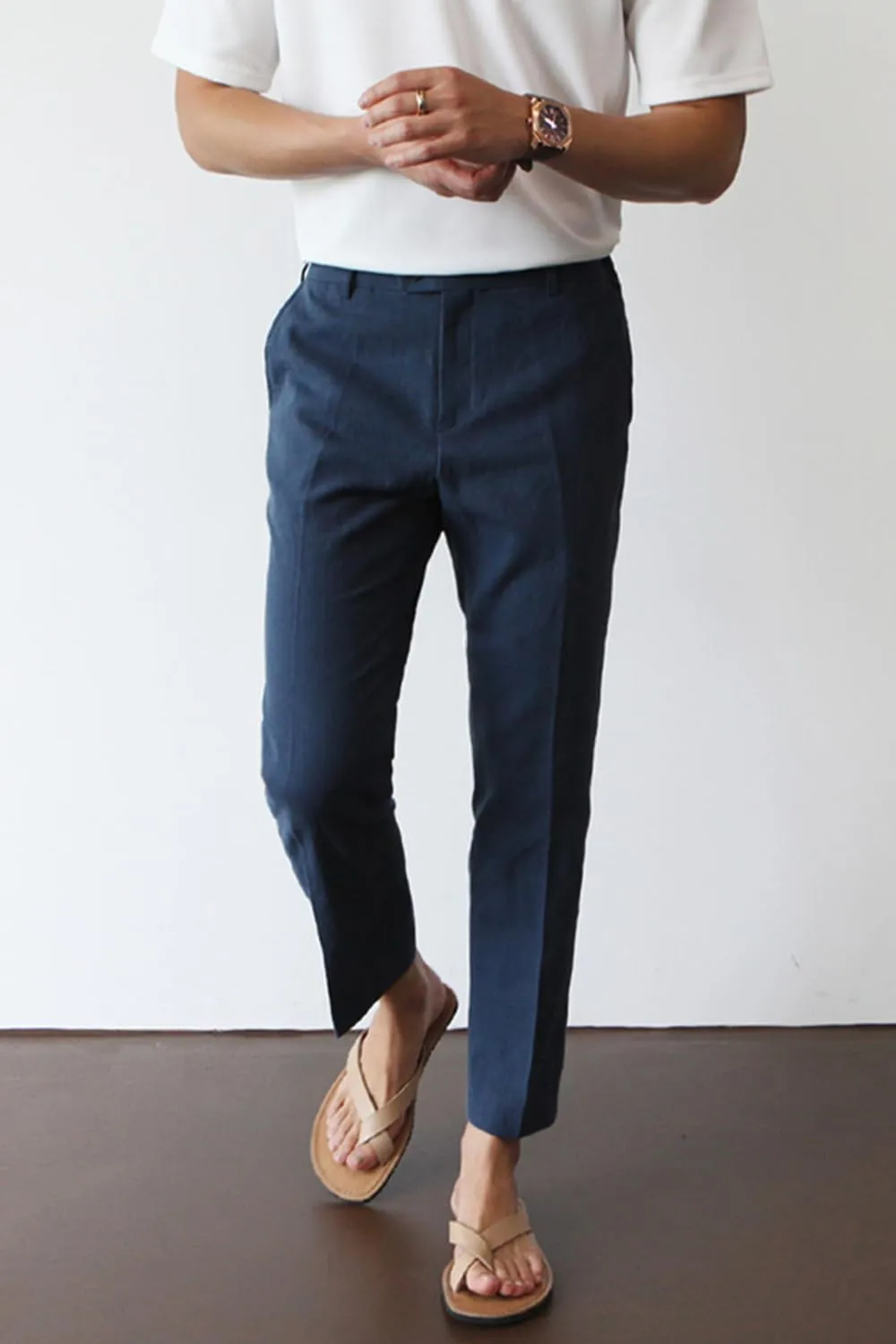GINGTTO Linen Pants Men Slim Fit Elastic Waistband Lightweight Summer Beach Fashion Casual Pant