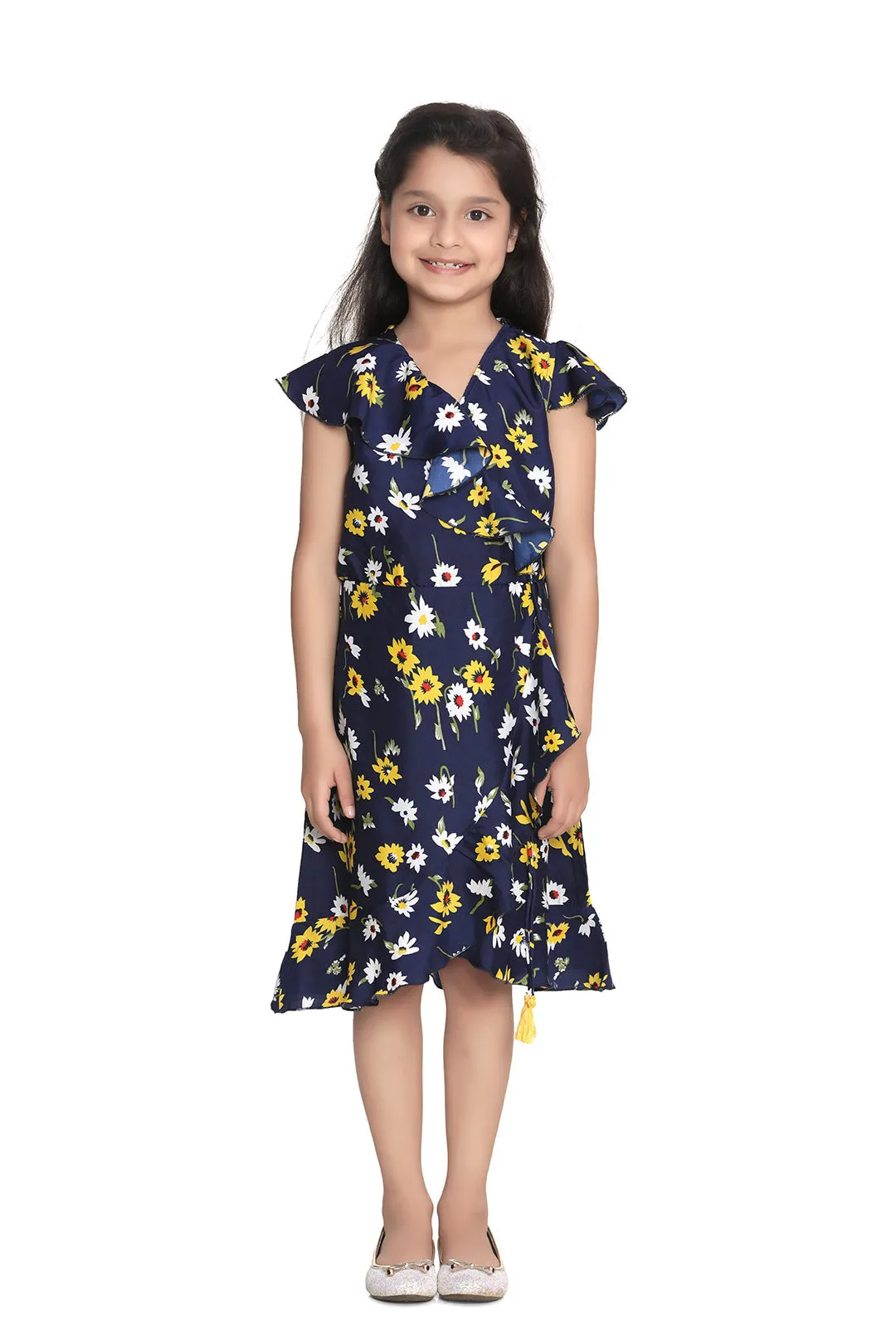 Girl's Pink Polka Dot Polyester Crepe Dress With Ruffle - StyleStone Kid