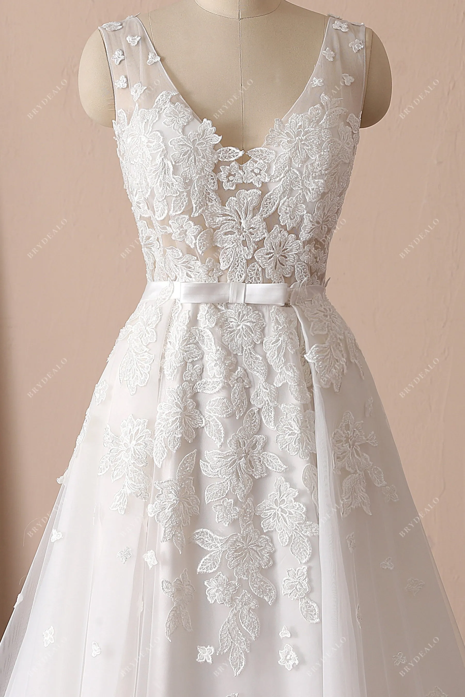 Gorgeous Lace V-neck Modern Mermaid Bridal Gown with Overskirt