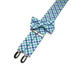Green & Blue Plaid Seersucker Suspenders - Boys