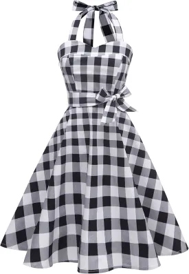 Hanpceirs Casual Sundress for Women Halter Retro Vintage Cocktail Dresses 2025 Summer Dress